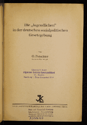 Vorschaubild von Die "Jugendlichen" in der deutschen sozialpolitischen Gesetzgebung