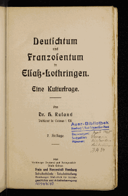 Vorschaubild von Deutschtum und Franzosentum in Elsaß-Lothringrn