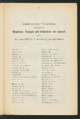 Vorschaubild von Alphabetisches Verzeichniss
sämmtlicher
Mitglieder, Freunde und Beförderer der Anstalt,
welche
im Jahre 1885 zu den Kosten beigetragen haben.