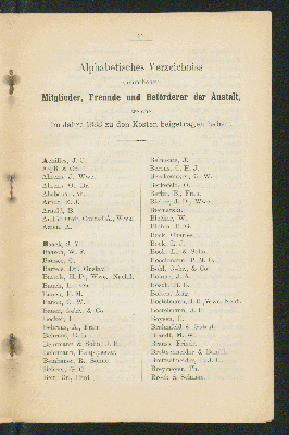 Vorschaubild von Alphabetisches Verzeichniss
sämmtlicher
Mitglieder, Freunde und Beförderer der Anstalt,
welche 
im Jahre 1888 zu den Kosten beigetragen haben.
