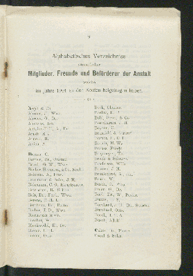 Vorschaubild von Alphabetisches Verzeichniss
sämmtlicher
Mitglieder, Freunde und Beförderer der Anstalt
welche 
im Jahre 1901 zu den Kosten beigetragen haben.