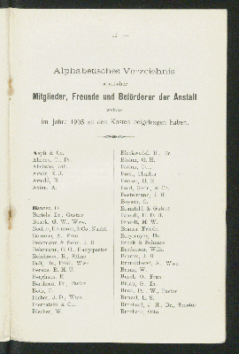 Vorschaubild von Alphabetisches Verzeichnis
sämtlicher 
Mitglieder, Freunde und Beförderer der Anstalt
welche
im Jahr 1905 zu den Kosten beigetragen haben.