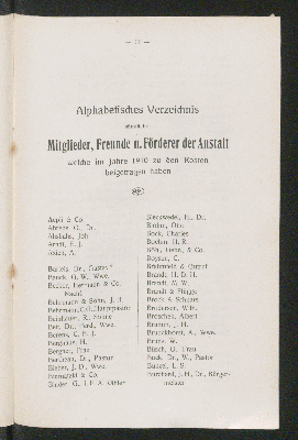 Vorschaubild von Alphabetisches Verzeichnis 
sämtlicher 
Mitglieder, Freunde u. Förderer der Anstalt
welche im Jahr 1910 zu den Kosten 
beigetragen haben