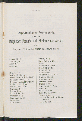 Vorschaubild von Alphabetisches Verzeichnis
sämtlicher
Mitglieder, Freunde und Förderer der Anstalt
welche 
im Jahr 1911 zu den Kosten beigetragen haben.