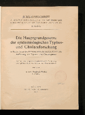 Vorschaubild von Die Hauptgrundgesetze der epidemiologischen Typhus- und Choleraforschung in Rücksicht auf die Pettenkofersche und die Kochsche Auffassung der Typhus- und Choleragenese