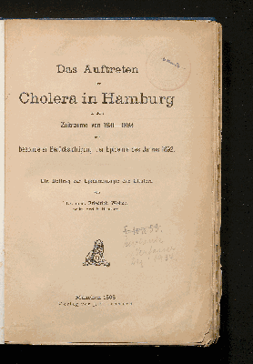 Vorschaubild von Das Auftreten der Cholera in Hamburg in dem Zeitraume von 1831 - 1893