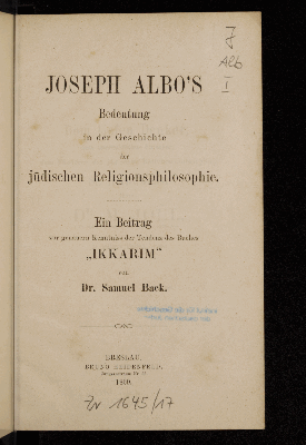 Vorschaubild von Joseph Albo's Bedeutung in der Geschichte der jüdischen Religionsphilosophie