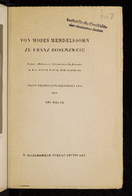 Vorschaubild von Von Moses Mendelssohn zu Franz Rosenzweig