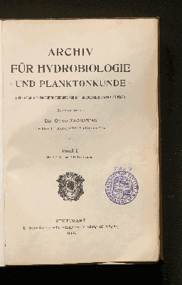 Vorschaubild von [Archiv für Hydrobiologie und Planktonkunde]