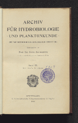 Vorschaubild von [Archiv für Hydrobiologie und Planktonkunde]