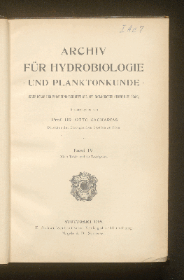 Vorschaubild von [Archiv für Hydrobiologie und Planktonkunde]