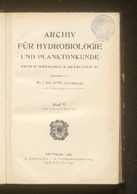 Vorschaubild von [Archiv für Hydrobiologie und Planktonkunde]