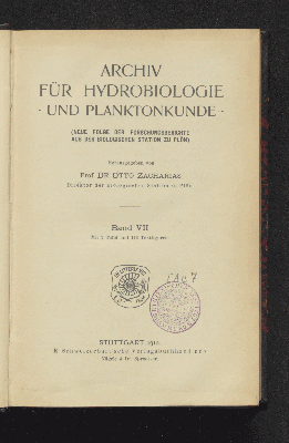 Vorschaubild von [Archiv für Hydrobiologie und Planktonkunde]