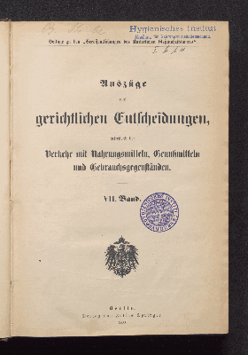 Vorschaubild von [Auszüge aus gerichtlichen Entscheidungen, betreffend den Verkehr mit Nahrungsmitteln, Genußmitteln und Gebrauchsgegenständen]