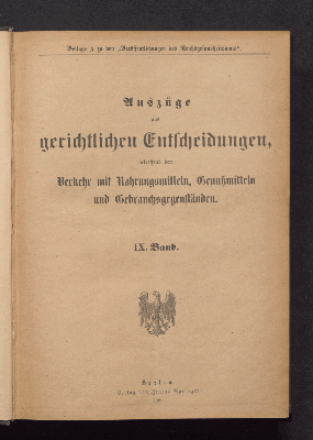 Vorschaubild von [Auszüge aus gerichtlichen Entscheidungen, betreffend den Verkehr mit Nahrungsmitteln, Genußmitteln und Gebrauchsgegenständen]