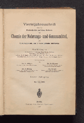 Vorschaubild von [Vierteljahresschrift über die Fortschritte auf dem Gebiete der Chemie der Nahrungs- und Genußmittel, der Gebrauchsgegenstände sowie der hierher gehörenden Industriezweige]