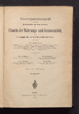 Vorschaubild von [Vierteljahresschrift über die Fortschritte auf dem Gebiete der Chemie der Nahrungs- und Genußmittel, der Gebrauchsgegenstände sowie der hierher gehörenden Industriezweige]