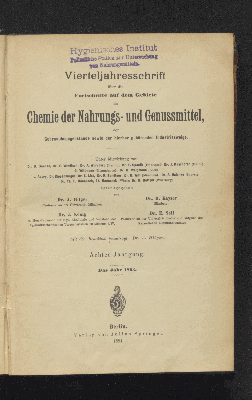 Vorschaubild von [Vierteljahresschrift über die Fortschritte auf dem Gebiete der Chemie der Nahrungs- und Genußmittel, der Gebrauchsgegenstände sowie der hierher gehörenden Industriezweige]