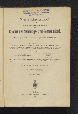 Vorschaubild von [Vierteljahresschrift über die Fortschritte auf dem Gebiete der Chemie der Nahrungs- und Genußmittel, der Gebrauchsgegenstände sowie der hierher gehörenden Industriezweige]