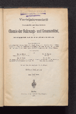 Vorschaubild von [Vierteljahresschrift über die Fortschritte auf dem Gebiete der Chemie der Nahrungs- und Genußmittel, der Gebrauchsgegenstände sowie der hierher gehörenden Industriezweige]