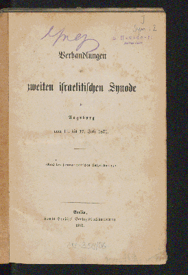 Vorschaubild von Synode 2 zu Augsburg 11. bis 17. Juli 1871