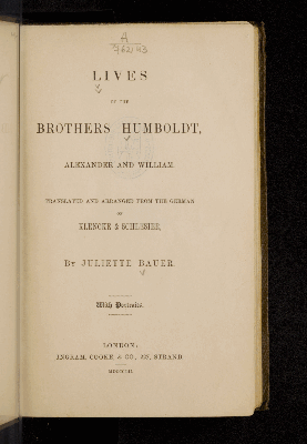 Vorschaubild von Lives of the brothers Humboldt, Alexander and William