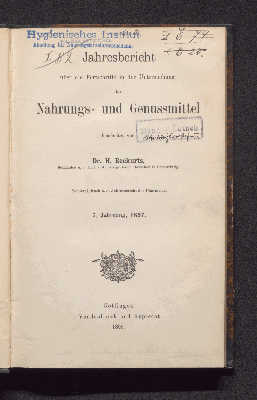 Vorschaubild von [Jahresbericht über die Fortschritte in der Untersuchung der Nahrungs- und Genußmittel]