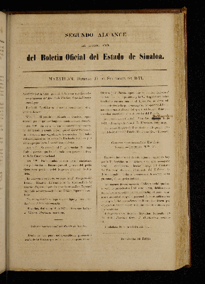 Vorschaubild von Segundo Alcace al Num. 33 del Boletin Oficial del Estado de Sinaloa.