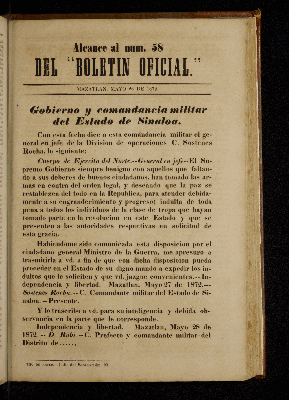 Vorschaubild von Alcance al Num. 58 del Boletin Oficial del Estado de Sinaloa.