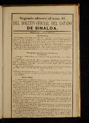 Vorschaubild von Segundo alcance al Num. 81 del Boletin Oficial del Estado de Sinaloa.