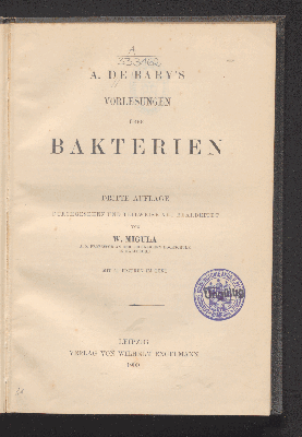 Vorschaubild von A. de Bary's Vorlesungen über Bakterien