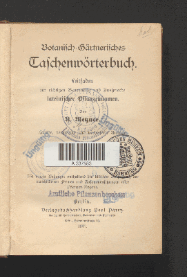 Vorschaubild von Botanisch-gärtnerisches Taschenwörterbuch