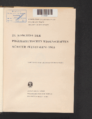 Vorschaubild von 23. Kongress der Pharmazeutischen Wissenschaften Münster (Westfalen) 1963