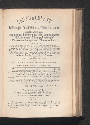 Vorschaubild von [[Zentralblatt für Bakteriologie, Parasitenkunde und Infektionskrankheiten]]