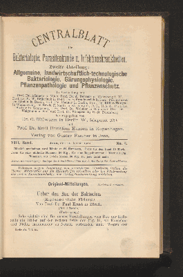 Vorschaubild von [[Zentralblatt für Bakteriologie, Parasitenkunde und Infektionskrankheiten]]