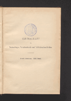 Vorschaubild von [Zentralblatt für Bakteriologie, Parasitenkunde und Infektionskrankheiten]