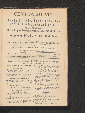 Vorschaubild von [[Zentralblatt für Bakteriologie, Parasitenkunde und Infektionskrankheiten]]