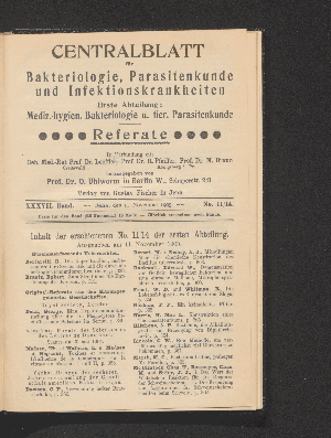 Vorschaubild von [[Zentralblatt für Bakteriologie, Parasitenkunde und Infektionskrankheiten]]