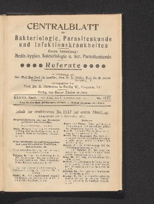 Vorschaubild von [[Zentralblatt für Bakteriologie, Parasitenkunde und Infektionskrankheiten]]