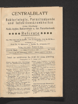 Vorschaubild von [[Zentralblatt für Bakteriologie, Parasitenkunde und Infektionskrankheiten]]