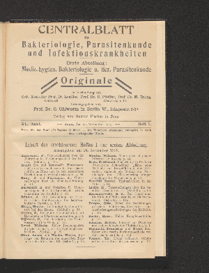 Vorschaubild von [[Zentralblatt für Bakteriologie, Parasitenkunde und Infektionskrankheiten]]