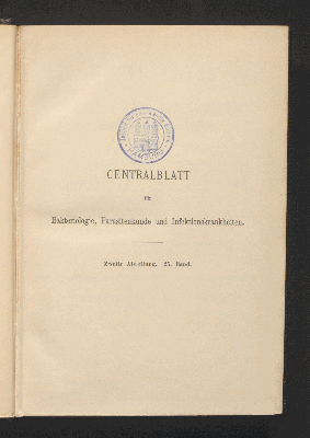 Vorschaubild von [Zentralblatt für Bakteriologie, Parasitenkunde und Infektionskrankheiten]