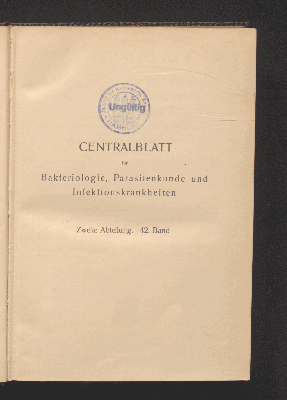 Vorschaubild von [Zentralblatt für Bakteriologie, Parasitenkunde und Infektionskrankheiten]