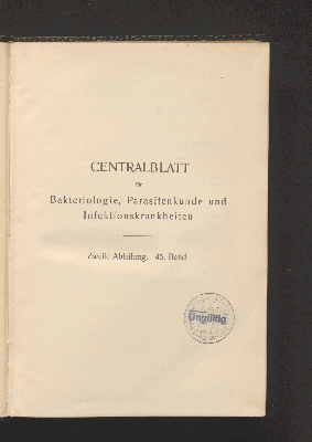 Vorschaubild von [Zentralblatt für Bakteriologie, Parasitenkunde und Infektionskrankheiten]