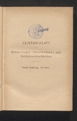 Vorschaubild von [Zentralblatt für Bakteriologie, Parasitenkunde und Infektionskrankheiten]