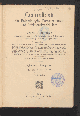 Vorschaubild von [Zentralblatt für Bakteriologie, Parasitenkunde und Infektionskrankheiten]