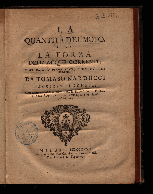 Vorschaubild von La quantita del moto, o sia la forza dell acque correnti