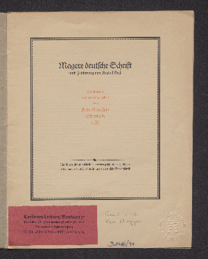 Vorschaubild von Magere deutsche Schrift nach Zeichnung von Rudolf Koch