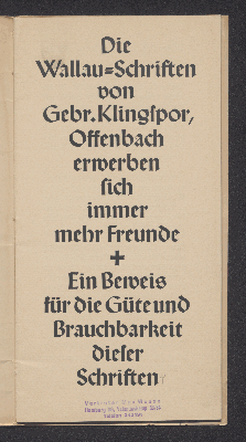 Vorschaubild von Die Wallau-Schriften von Gebr. Klingspor, Offenbach erwerben sich immer mehr Freunde