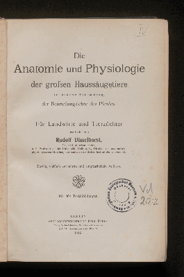 Vorschaubild von Die Anatomie und Physiologie der großen Haussäugetiere mit besonderer Berücksichtigung der Beurteilungslehre des Pferdes